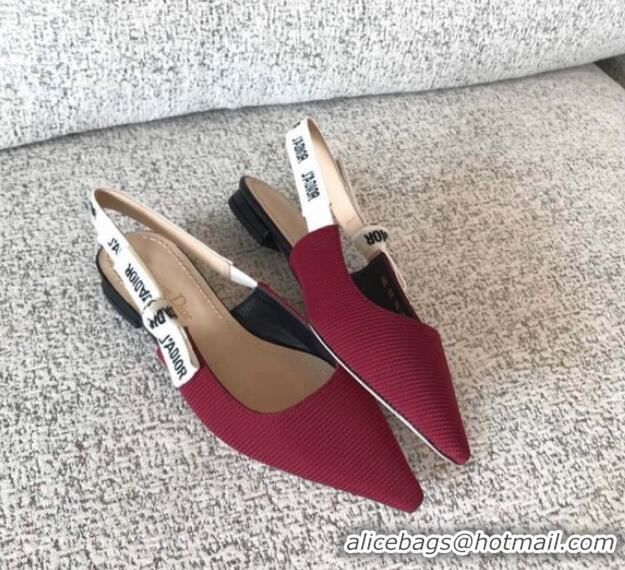 Stylish Dior J'Adior Slingback 6.5cm Pumps/Ballet Flat in Knit Fabric Burgundy 325153