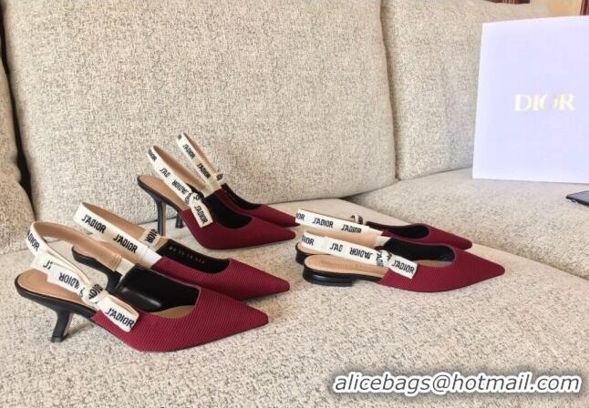 Stylish Dior J'Adior Slingback 6.5cm Pumps/Ballet Flat in Knit Fabric Burgundy 325153