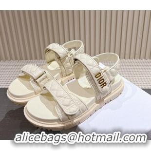 Durable Dior Dioract Flat Strap Sandal in Cannage Calfskin White 326004