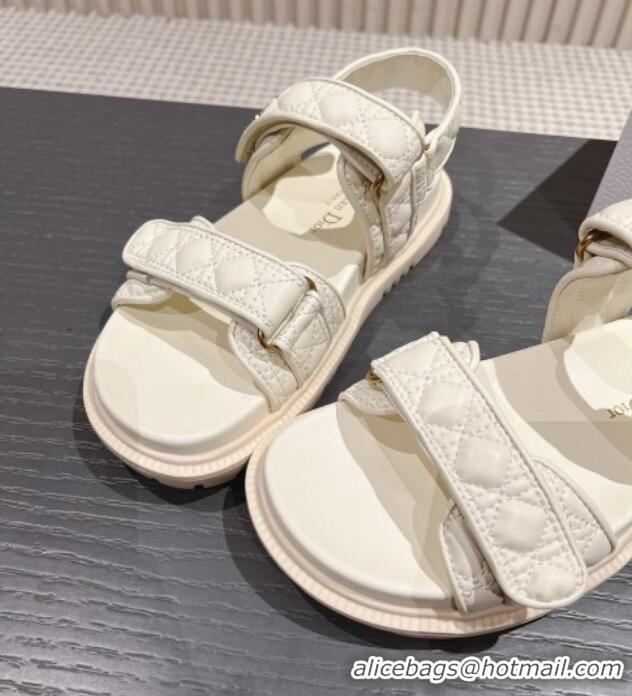 Durable Dior Dioract Flat Strap Sandal in Cannage Calfskin White 326004