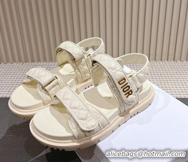 Durable Dior Dioract Flat Strap Sandal in Cannage Calfskin White 326004