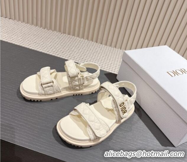 Durable Dior Dioract Flat Strap Sandal in Cannage Calfskin White 326004