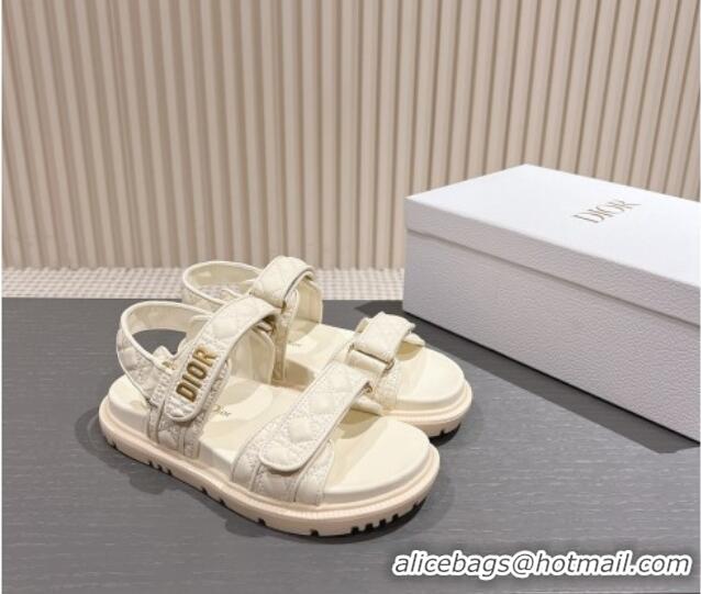 Durable Dior Dioract Flat Strap Sandal in Cannage Calfskin White 326004