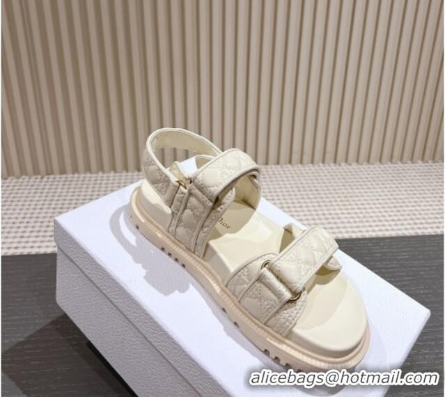 Durable Dior Dioract Flat Strap Sandal in Cannage Calfskin White 326004