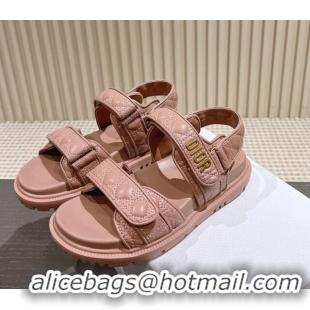 Good Quality Dior Dioract Flat Strap Sandal in Cannage Calfskin Pink 326005