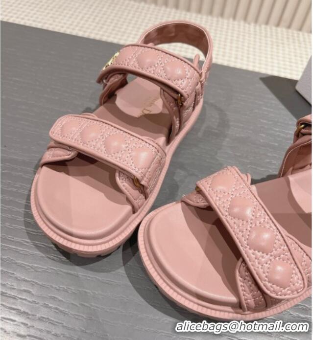 Good Quality Dior Dioract Flat Strap Sandal in Cannage Calfskin Pink 326005