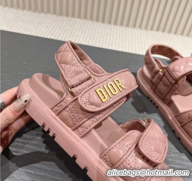 Good Quality Dior Dioract Flat Strap Sandal in Cannage Calfskin Pink 326005