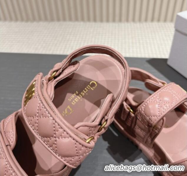 Good Quality Dior Dioract Flat Strap Sandal in Cannage Calfskin Pink 326005