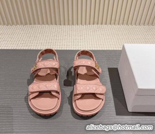 Good Quality Dior Dioract Flat Strap Sandal in Cannage Calfskin Pink 326005