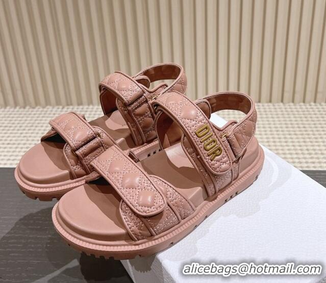 Good Quality Dior Dioract Flat Strap Sandal in Cannage Calfskin Pink 326005