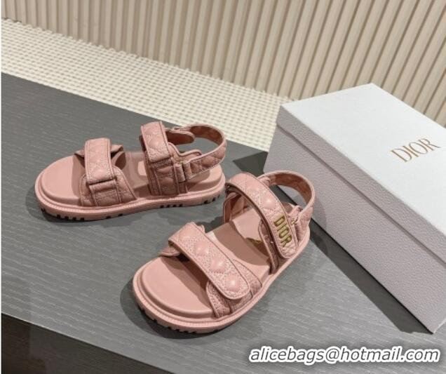 Good Quality Dior Dioract Flat Strap Sandal in Cannage Calfskin Pink 326005