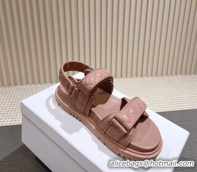 Good Quality Dior Dioract Flat Strap Sandal in Cannage Calfskin Pink 326005