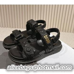 Grade Quality Dior Dioract Flat Strap Sandal in Cannage Calfskin Black 326006