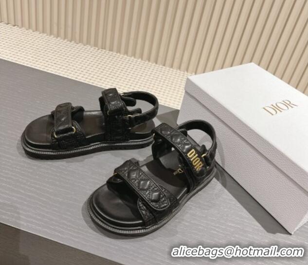 Grade Quality Dior Dioract Flat Strap Sandal in Cannage Calfskin Black 326006