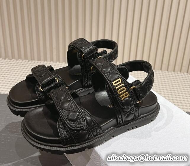 Grade Quality Dior Dioract Flat Strap Sandal in Cannage Calfskin Black 326006