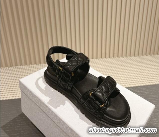 Grade Quality Dior Dioract Flat Strap Sandal in Cannage Calfskin Black 326006