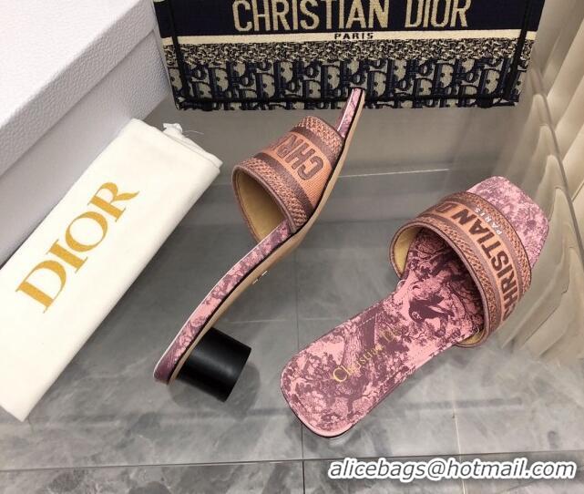 Cheap Price Dior Dway Heel Slide Sandals 3.5cm in Pink Toile de Jouy Soleil Motif 326018