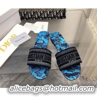 Luxury Dior Dway Flat Slide Sandals in Blue Toile de Jouy Motif 326020