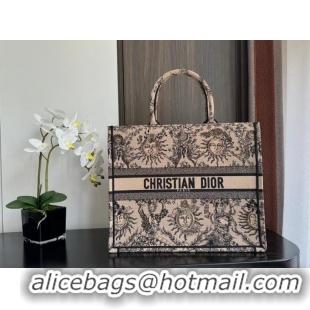 Best Price Large Dior Book Tote Beige and Black Toile de Jouy Soleil Embroidery M1286ZEC