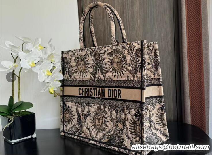 Best Price Large Dior Book Tote Beige and Black Toile de Jouy Soleil Embroidery M1286ZEC