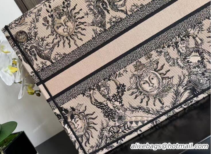 Best Price Large Dior Book Tote Beige and Black Toile de Jouy Soleil Embroidery M1286ZEC