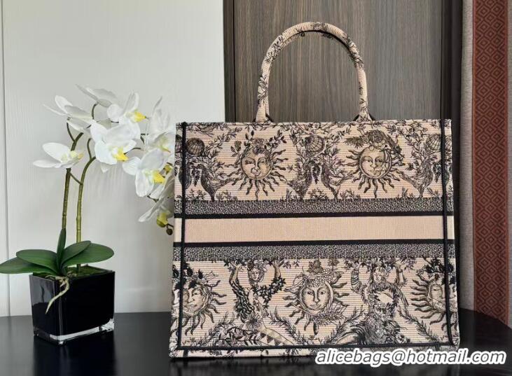 Best Price Large Dior Book Tote Beige and Black Toile de Jouy Soleil Embroidery M1286ZEC