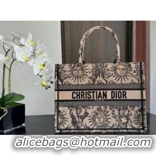 Top Grade Medium Dior Book Tote Beige and Black Toile de Jouy Soleil Embroidery M1286ZEC