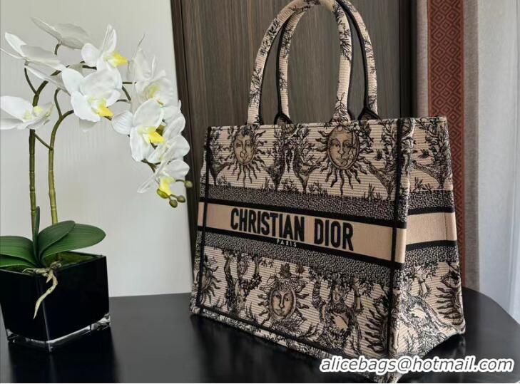 Top Grade Medium Dior Book Tote Beige and Black Toile de Jouy Soleil Embroidery M1286ZEC