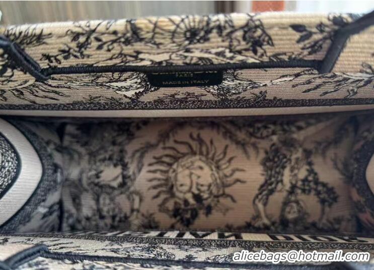 Top Grade Medium Dior Book Tote Beige and Black Toile de Jouy Soleil Embroidery M1286ZEC