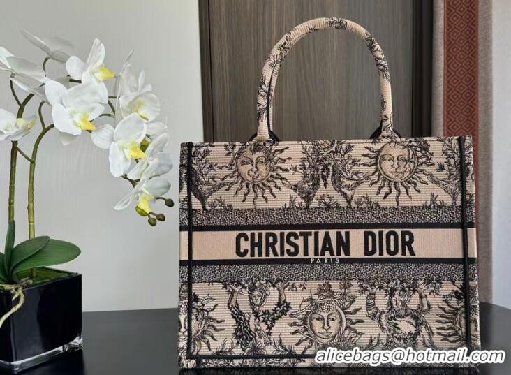 Top Grade Medium Dior Book Tote Beige and Black Toile de Jouy Soleil Embroidery M1286ZEC