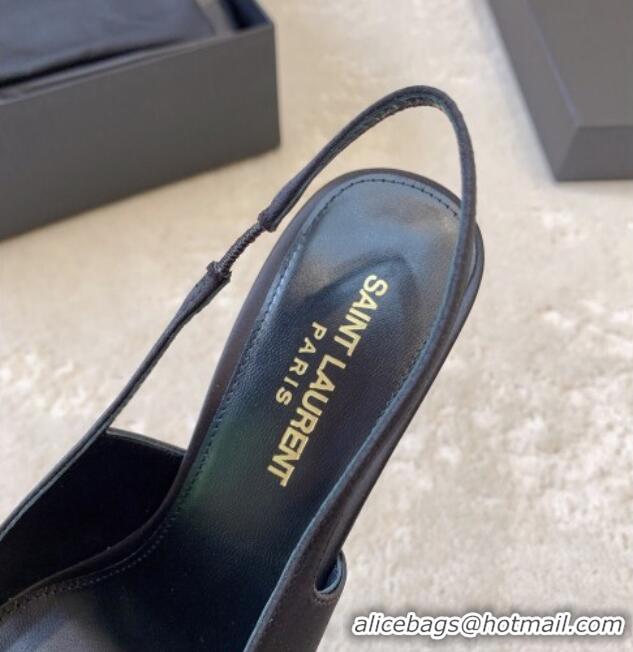 Shop Duplicate Saint Laurent Sadie Slingback Pumps 9.5cm in Black Satin with Bow 328052