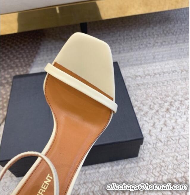 Cheap Price Saint Laurent Opyum Calfskin Leather Sandals 10.5cm with YSL Heel White/Gold 328026