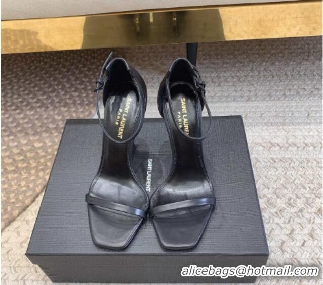 Pretty Style Saint Laurent Opyum Calfskin Leather Sandals 10.5cm with YSL Heel Black/Silver 328027