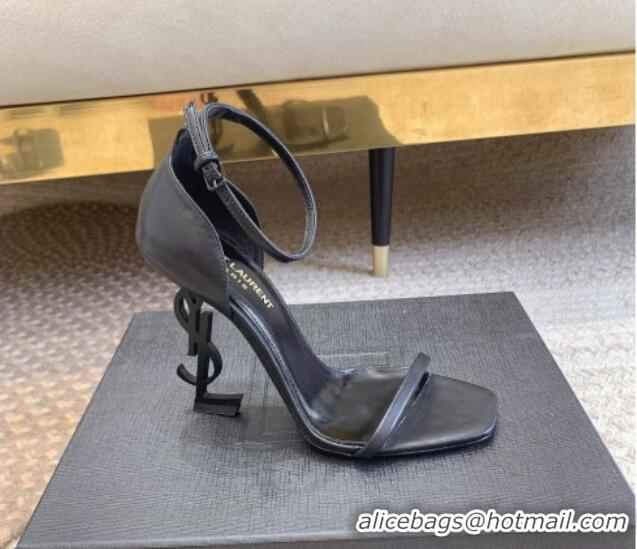 Best Price Saint Laurent Opyum Calfskin Leather Sandals 10.5cm with YSL Heel All Black 328032