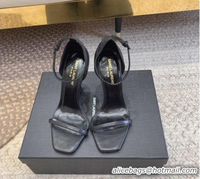 Best Price Saint Laurent Opyum Calfskin Leather Sandals 10.5cm with YSL Heel All Black 328032