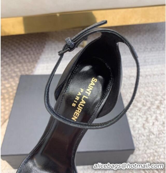 Best Price Saint Laurent Opyum Calfskin Leather Sandals 10.5cm with YSL Heel All Black 328032