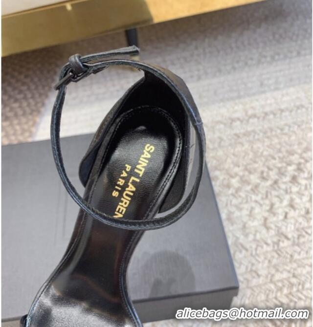 Discount Saint Laurent Opyum Embossed Calfskin Sandals 10.5cm with YSL Heel All Black 328034