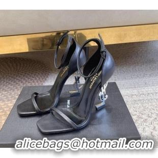 Good Looking Saint Laurent Opyum Calfskin Leather Sandals 10.5cm with YSL Heel Black/Silver 328036