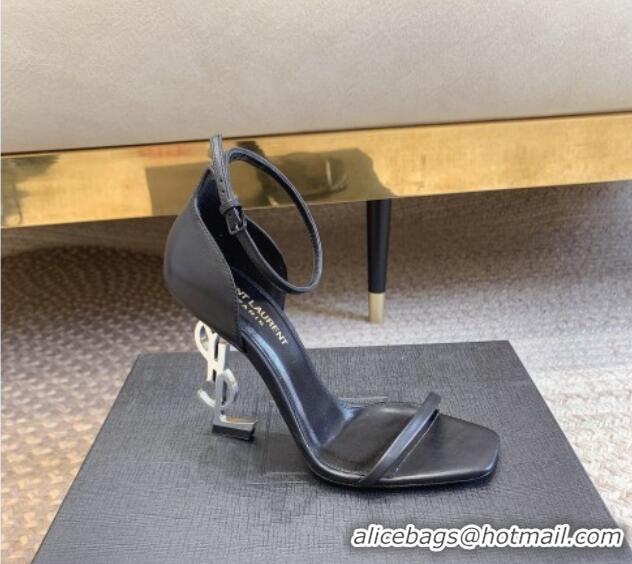 Good Looking Saint Laurent Opyum Calfskin Leather Sandals 10.5cm with YSL Heel Black/Silver 328036