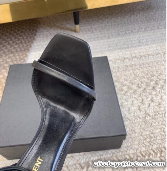 Good Looking Saint Laurent Opyum Calfskin Leather Sandals 10.5cm with YSL Heel Black/Silver 328036