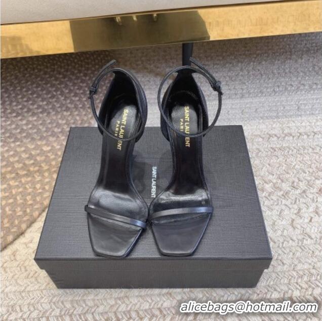 Good Looking Saint Laurent Opyum Calfskin Leather Sandals 10.5cm with YSL Heel Black/Silver 328036