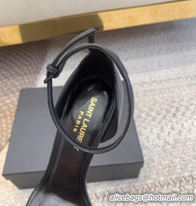 Good Looking Saint Laurent Opyum Calfskin Leather Sandals 10.5cm with YSL Heel Black/Silver 328036