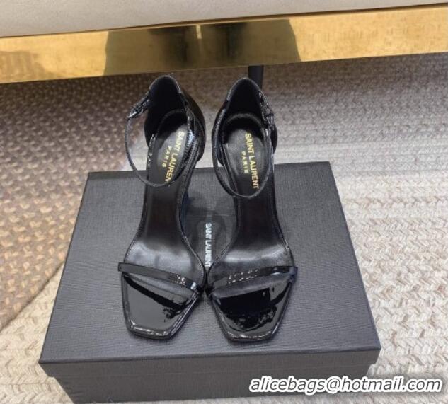 Best Product Saint Laurent Opyum Patent Calfskin Sandals 10.5cm with YSL Heel All Black 328031