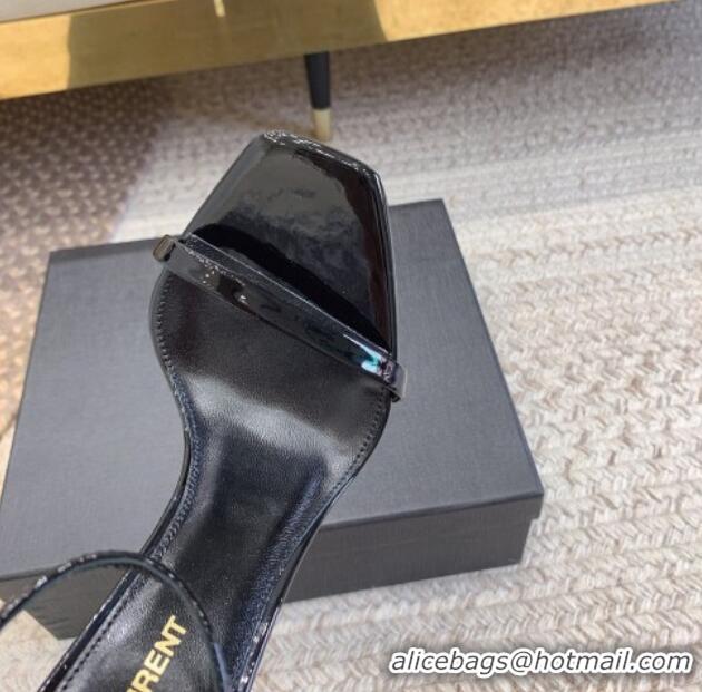 Best Product Saint Laurent Opyum Patent Calfskin Sandals 10.5cm with YSL Heel All Black 328031