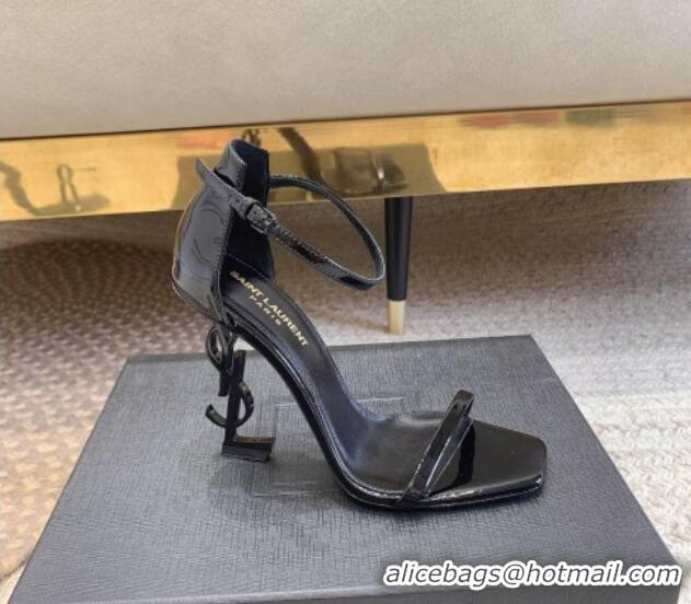 Best Product Saint Laurent Opyum Patent Calfskin Sandals 10.5cm with YSL Heel All Black 328031