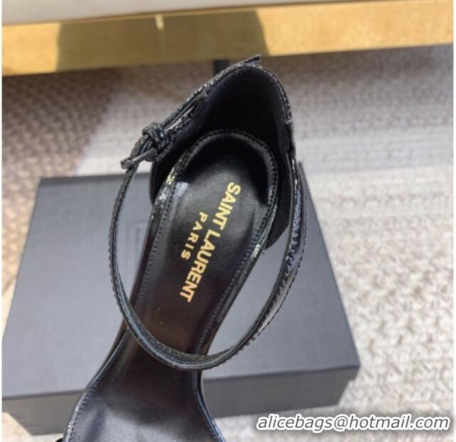 Best Product Saint Laurent Opyum Patent Calfskin Sandals 10.5cm with YSL Heel All Black 328031