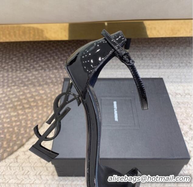 Best Product Saint Laurent Opyum Patent Calfskin Sandals 10.5cm with YSL Heel All Black 328031