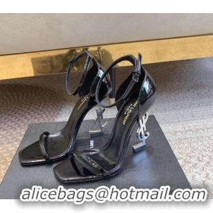 Purchase Saint Laurent Opyum Patent Calfskin Sandals 10.5cm with YSL Heel Black/Silver 328035