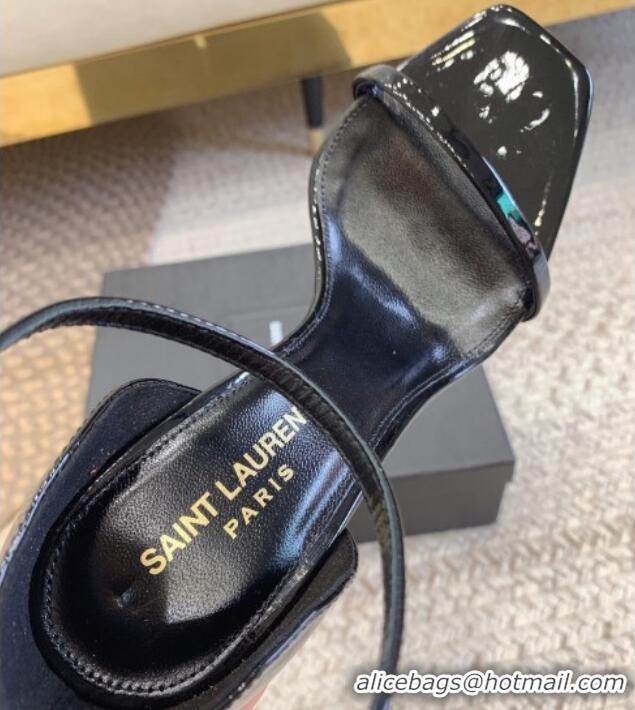 Purchase Saint Laurent Opyum Patent Calfskin Sandals 10.5cm with YSL Heel Black/Silver 328035