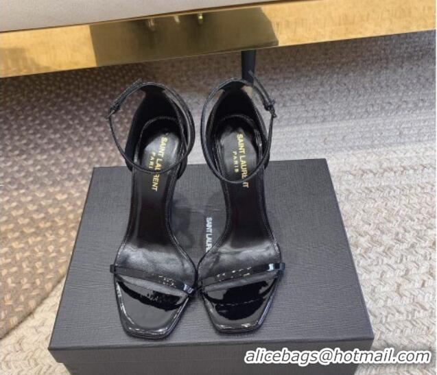 Purchase Saint Laurent Opyum Patent Calfskin Sandals 10.5cm with YSL Heel Black/Silver 328035